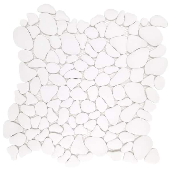 sunwings White Pebble 12 in. x 12 in. Recycled Glass Marble Look Floor and Wall Mosaic Tile (10.0 sq. ft./Case)