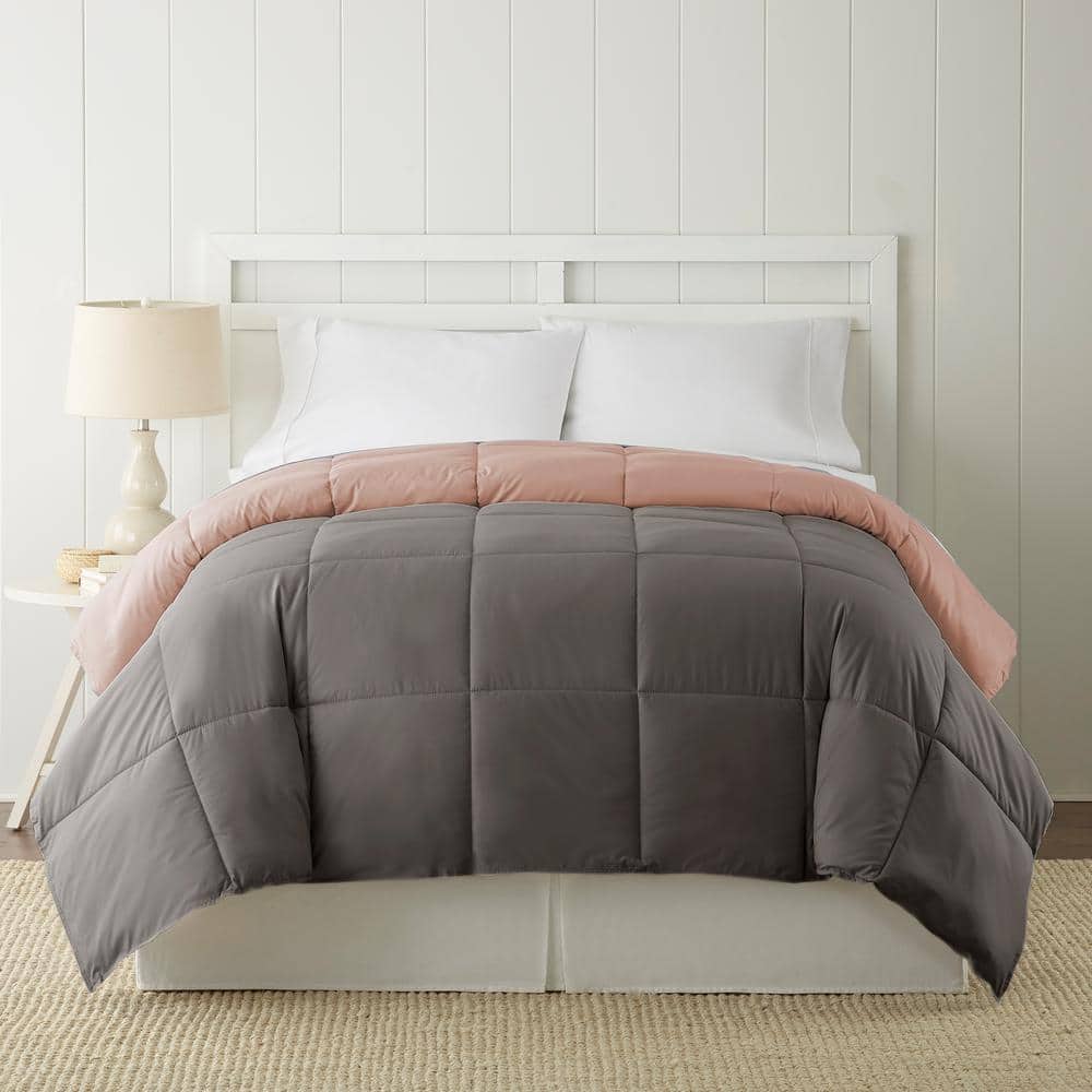 Twin Charcoal and Misty Rose Reversible Down Alternative Comforter Set