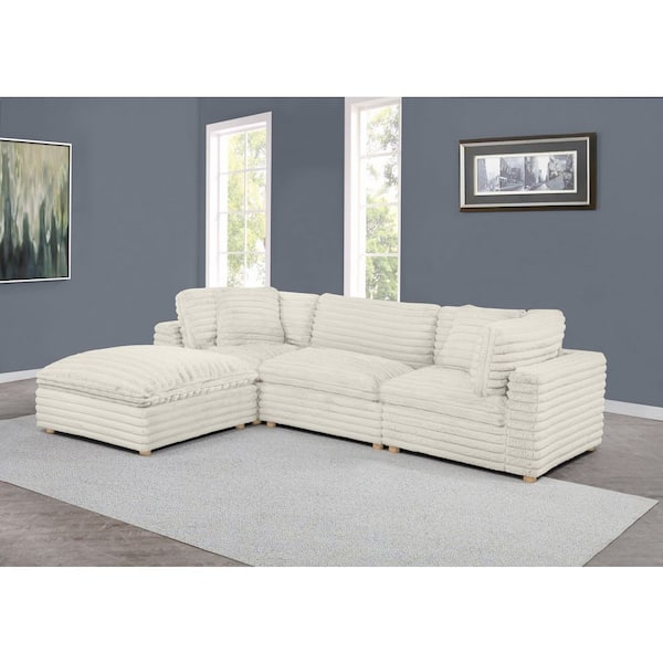 Adri 40 in W. Armless 1-Piece Corduroy Fabric Modular Sectional Sofa Armless Chair in. Beige Color