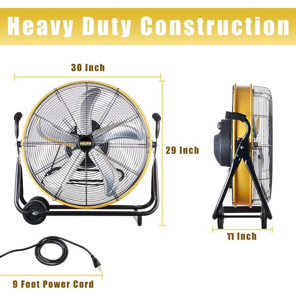 24 in. 3 Speeds High Velocity Internal Oscillating Barrel Drum Fan in Yellow with 1/4 HP Powerful Motor, 7800 CFM