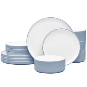 Colortex Stone Aqua Porcelain 12-Piece Dinnerware Set, Service for 4