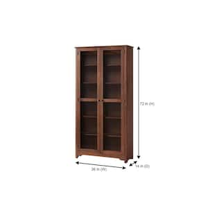 Bradstone 72 in. Walnut Brown Wood Bookcase with Glass Doors