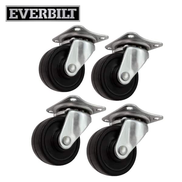 Everbilt 1 1/2 in. Black Soft Rubber and Steel Swivel Plate Casters with 40 lbs. Load Rating 4 Pack