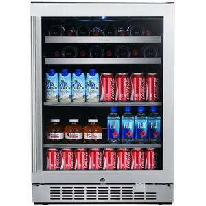 24 in. 84-Can and 22-Bottle Single Door Seamless Stainless Steel Single Zone Built-In Beverage and Wine Cooler
