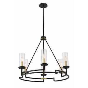 Hillstone 6-Light Sand Black and Soft Brass Shaded Chandelier for Dining Room with No Bulbs Included