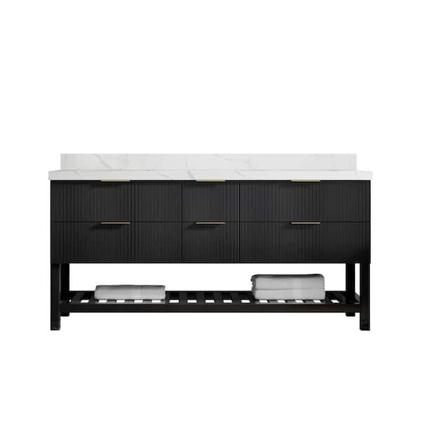 Willow Collections Catalina 72 in. W x 22 in. D x 36 in. H Double Sink Bath Vanity in Black with 2" Calacatta Quartz Top