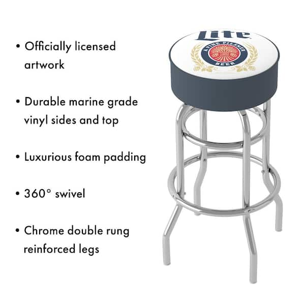 Miller Lite Retro 31 in. White Backless Metal Bar Stool with Vinyl