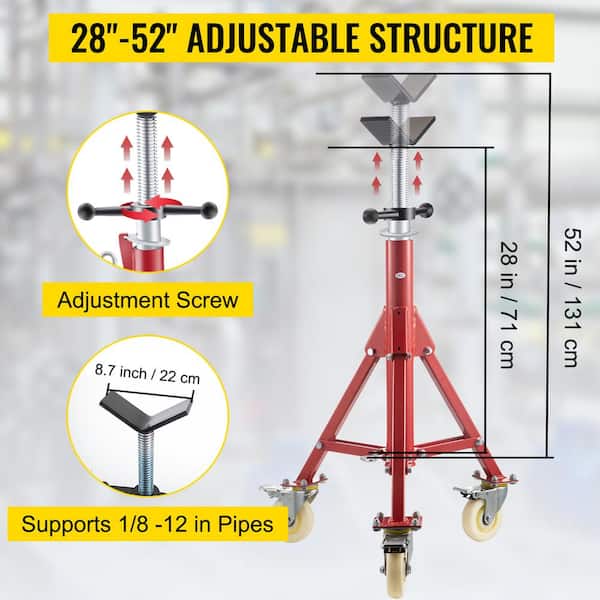 Vevor Pipe Jack Stand W Casters 8 Lbs V Head Pipe Stand Adjustable Height 28 In To 52 In Folding Pipe Stands 1 8 12 In Gjgjxdl1107av65osv0 The Home Depot