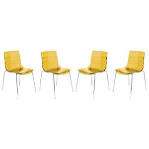 Astor Transparent Orange Plastic Dining Chair Set of 4