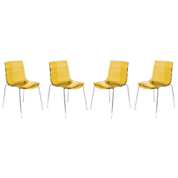 Leisuremod Astor Transparent Orange Plastic Dining Chair Set of 4