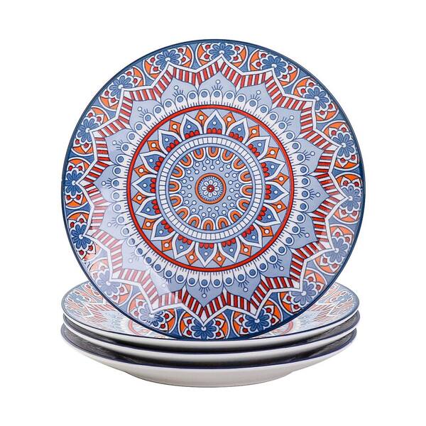 vancasso Mandala 8.25 in. Porcelain Turquoise Dessert Plate (Set of 4)