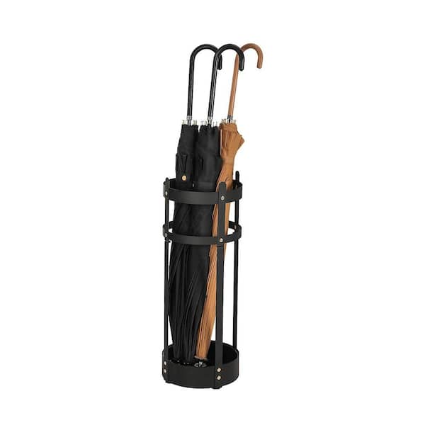 Angel Sar Black Umbrella Stand, Steel Round Umbrella Holder Rack with Detachable Drip Tray for Entryway, Office, Stable