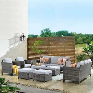 New Vultros Gray 8-Piece Wicker Outdoor Patio Conversation Seating Set with Gray Cushions