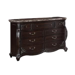 Brown and Silver 9-Drawer 68 in. Wide Dresser Without Mirror