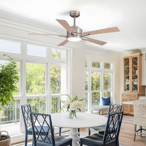 52 in. Modern Indoor Bronze 3-Colors LED 6-Speeds Industrial Ceiling Fan with Light Kit and Remote Brushed Nickel Finish FANNEHONNE Ceiling Fans With Lights