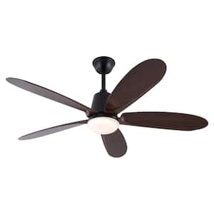 52 in. Indoor Black Modern Ceiling Fan with 3-Color Integrated LED and Reversible Motor for Living Room, Remote Included