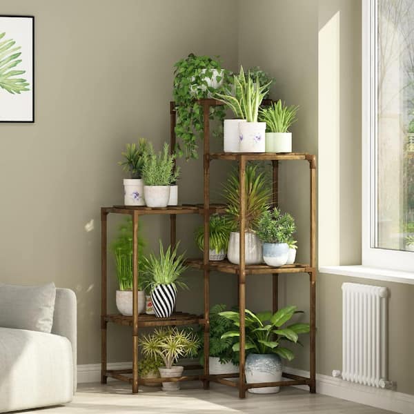 7 Tiers Wooden Corner Plant Shelf Indoor Outdoor Plant Shelf