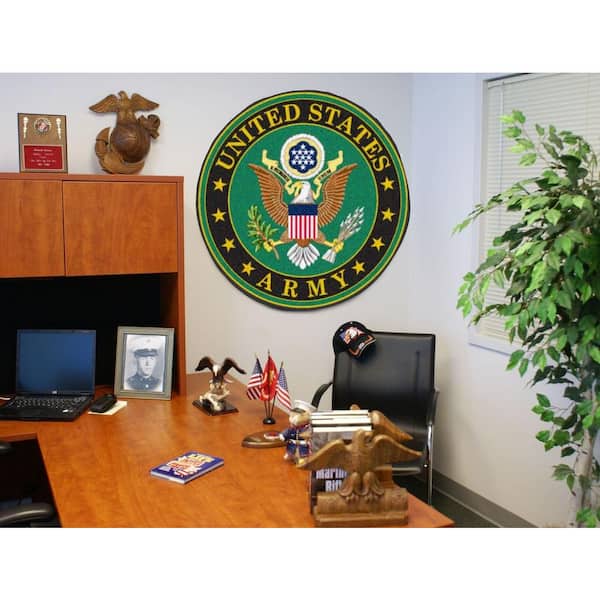 MIL U.S. Army Green 4 ft. x 4 ft. Indoor Round Area Rug