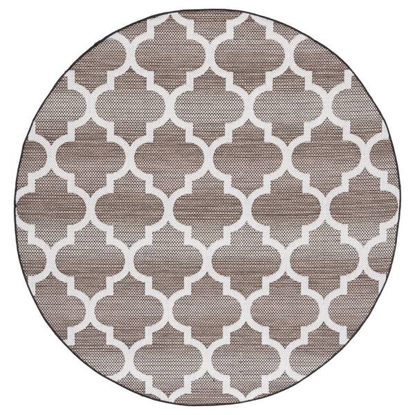 SAFAVIEH Havana Light Brown/Ivory 7 ft. x 7 ft. Latticework Trellis Indoor/Outdoor Round Area Rug