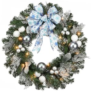 32 in. Decorative Collection Ornament Artificial Christmas Wreath with Clear Lights