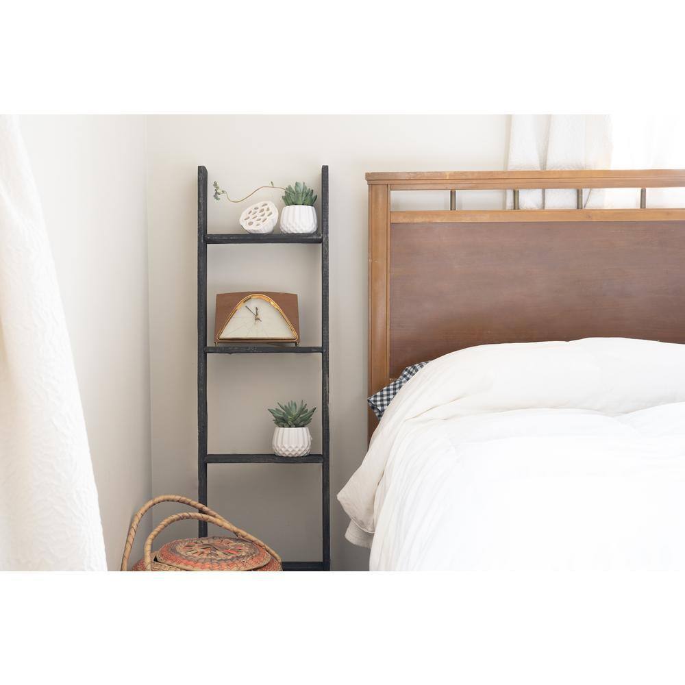 Rustic Farmhouse 48 in. x 13 in. Smoky Black Wooden Decorative Bookcase Picket Ladder
