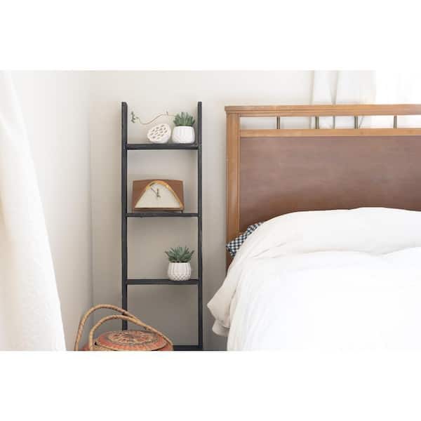Rustic Farmhouse 48 in. x 13 in. Smoky Black Wooden Decorative Bookcase Picket Ladder