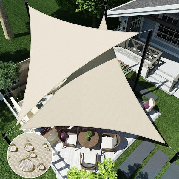 12 ft. x 12 ft. x 12 ft. Waterproof Sun Shade Sail Triangle Canopy Cover UV Blockage for Outdoor Patio Pergola(Beige)