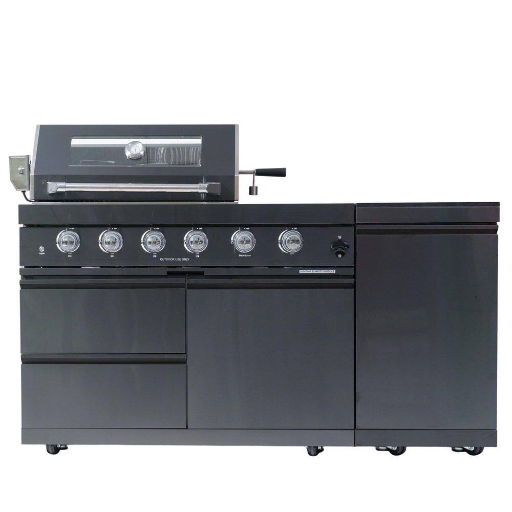 46 in. 4-Burner 72,000 BTU Stainless Steel Outdoor Kitchen BBQ Grill Island, Wine Refrigerator, Rotisserie, in Black price history on PriceWatchPro