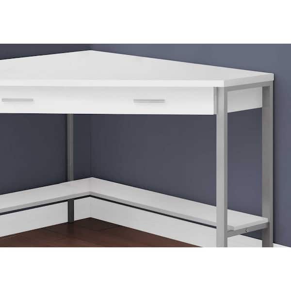 HomeRoots 42 in. Corner White Metal 2-Drawer Computer Desks