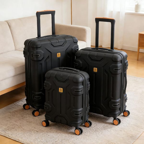 HIKOLAYAE 3 Piece Black ABS Unbreakable Hardside Spinner Luggage