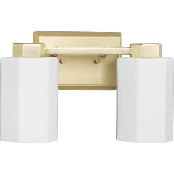 Progress Lighting Estrada 13.37 in. 2-Light Brushed Gold Vanity Light with Opal Glass Shade