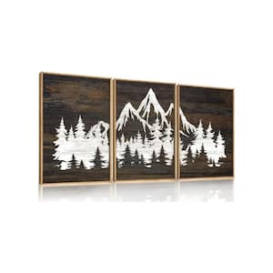 3 Panels 36 in. x 24 in. Brown Mountain Tree'' by Abstract Wood Wall Wall Art