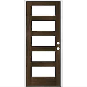 32 in. x 80 in. Modern Hemlock Left-Hand/Inswing 5-Lite Clear Glass Black Stain Wood Prehung Front Door