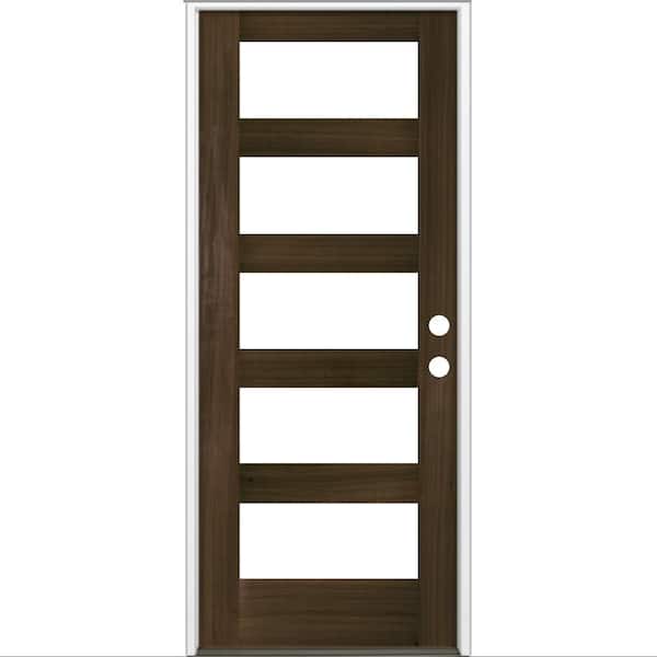 Krosswood Doors 36 in. x 80 in. Modern Hemlock Left-Hand/Inswing 5-Lite Clear Glass Black Stain Wood Prehung Front Door