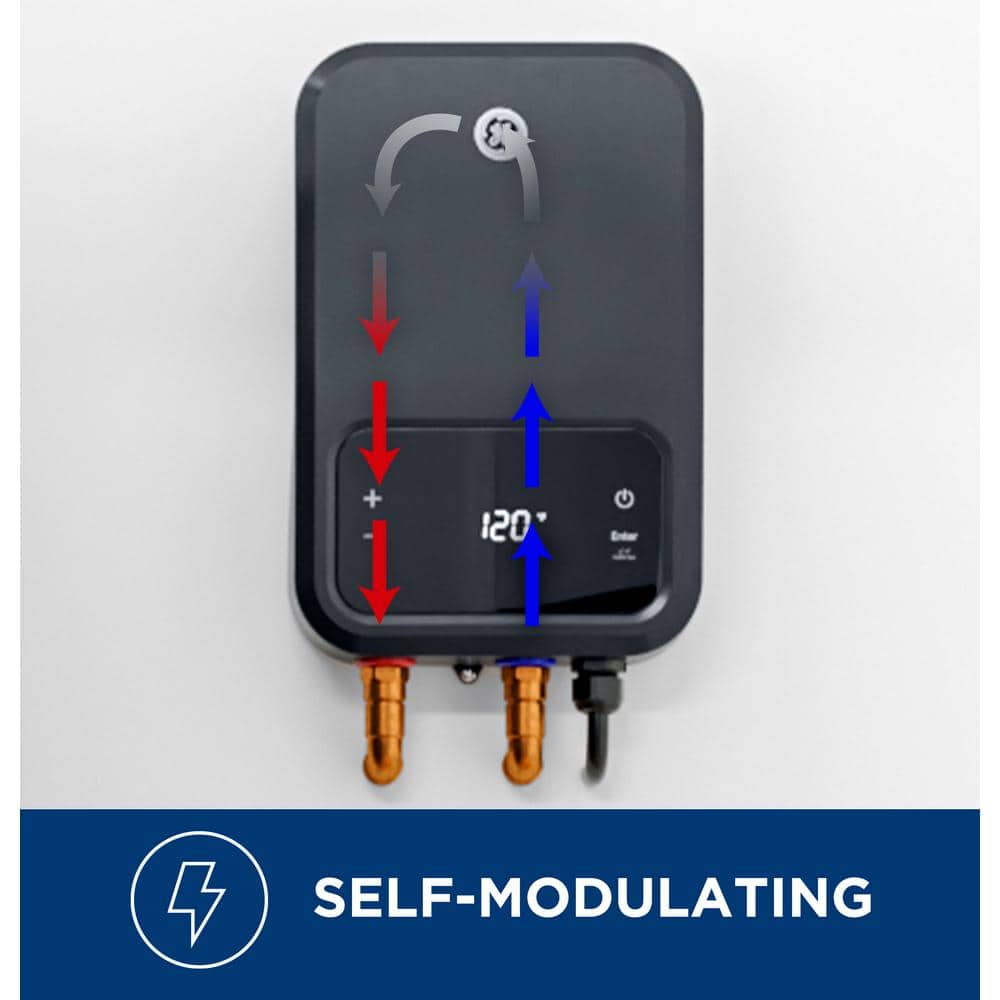 27kW Gray Electric Tankless Water Heater with Digital Display