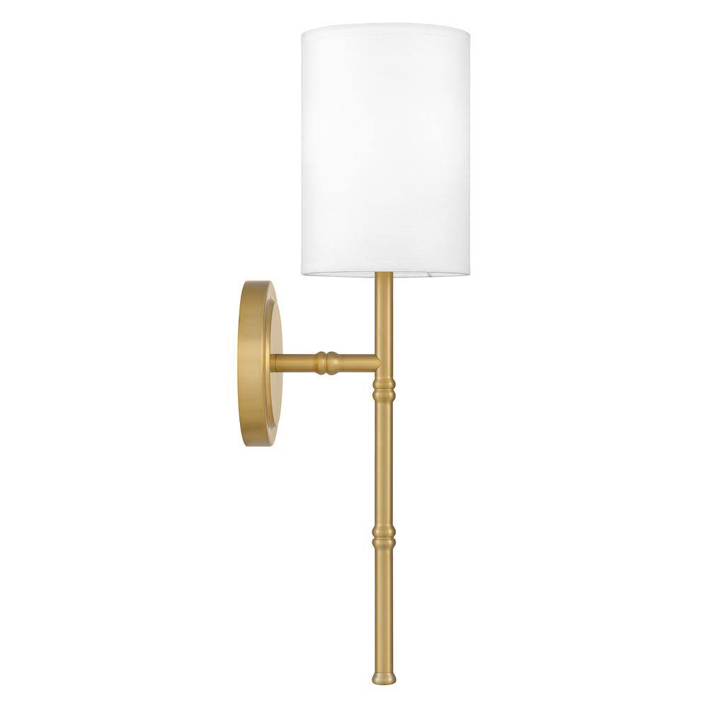 Dorsett Aged Brass Dimmable Wall Sconce with White Fabric Shade