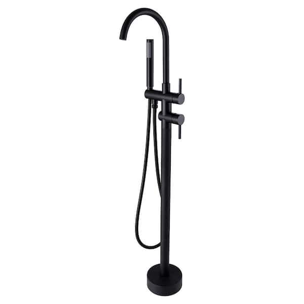 Unbranded 1-Handle Freestanding Floor Mount Claw Foot Tub Faucet with Hand Shower in Matte Black