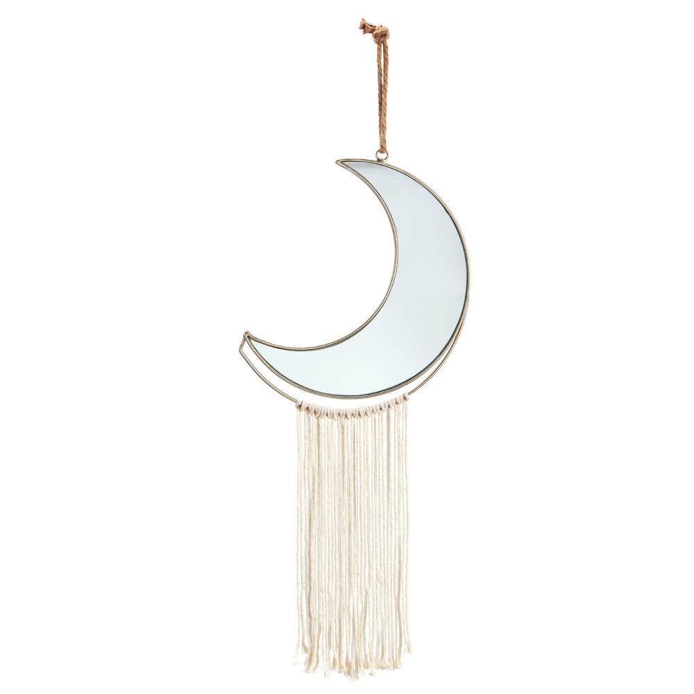 Mirror Crescent Moon Gold Metal Wall Decor with Fringe