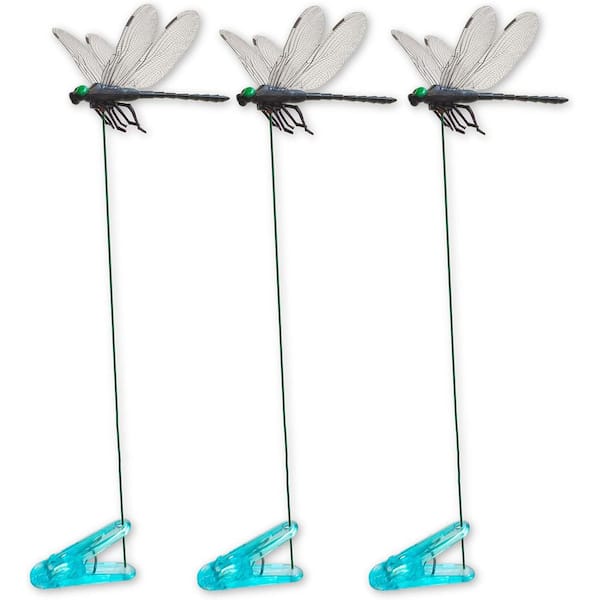 3-Pack 3D Realistic Black Dragonfly Clips-Multi-Use Hat Clips and Garden Stakes for Indoor/Outdoor Decor