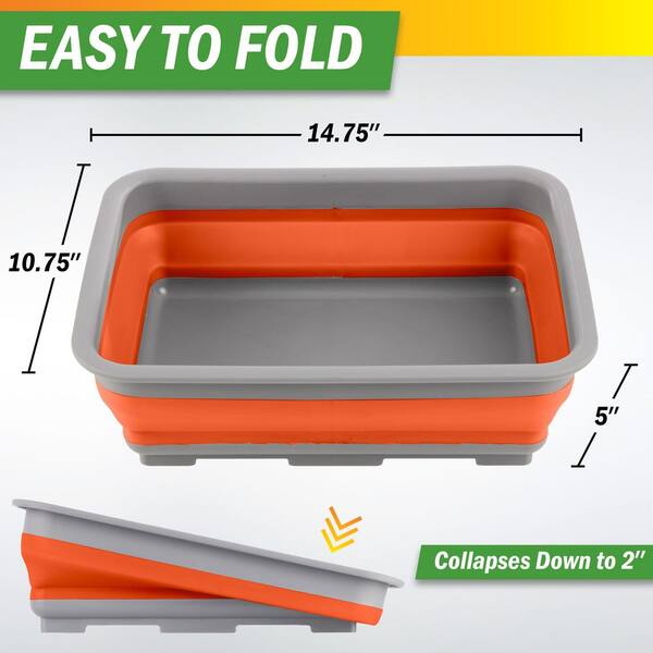 SAMMART 2-Pack 10L Collapsible Dish Tubs - Foldable Rectangular Wash Basins For Camping, Dishes (2 Colors) - View #8