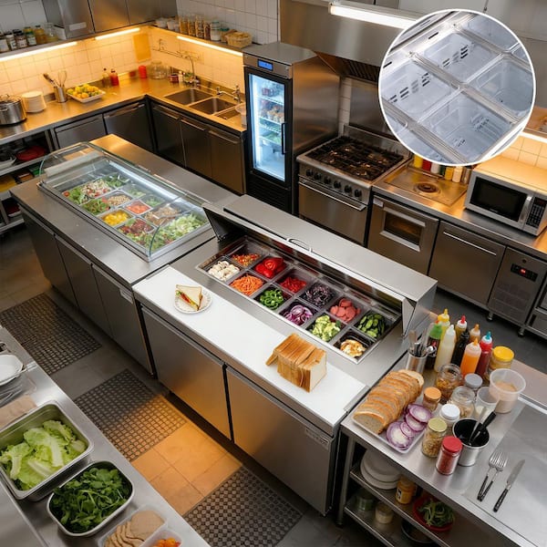 Commercial Refrigerator 48 in. Sandwich Prep Table 14.27 cu. ft Stainless Steel Refrigerated Food Prep Station in Silver