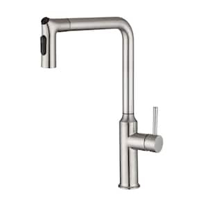 Single-Handle Deck Mount Standard Kitchen Faucet Pull-Out Nozzle 360-Degree High Arc in Brushed Nickel