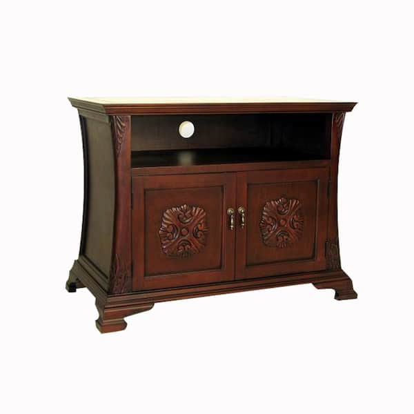 Benjara 35.5 in. Brown Wood TV Stand Fits TVs up to 32 in. with 3 Shelves