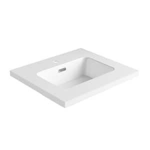 True 25 in. W Solid Surface Vessel Vanity Top in Matt White with Matt White Basin
