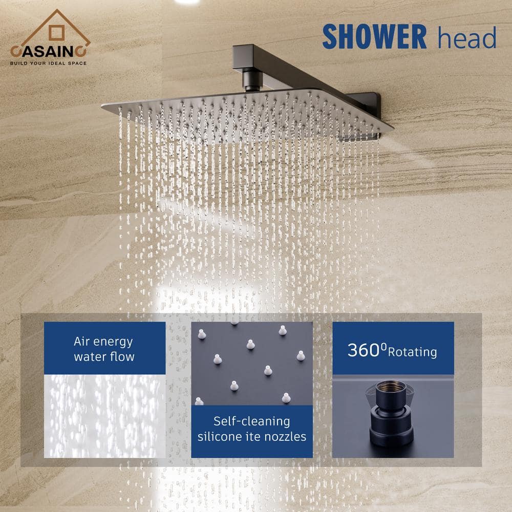 Matte Black Dual Function Square Rain Shower System