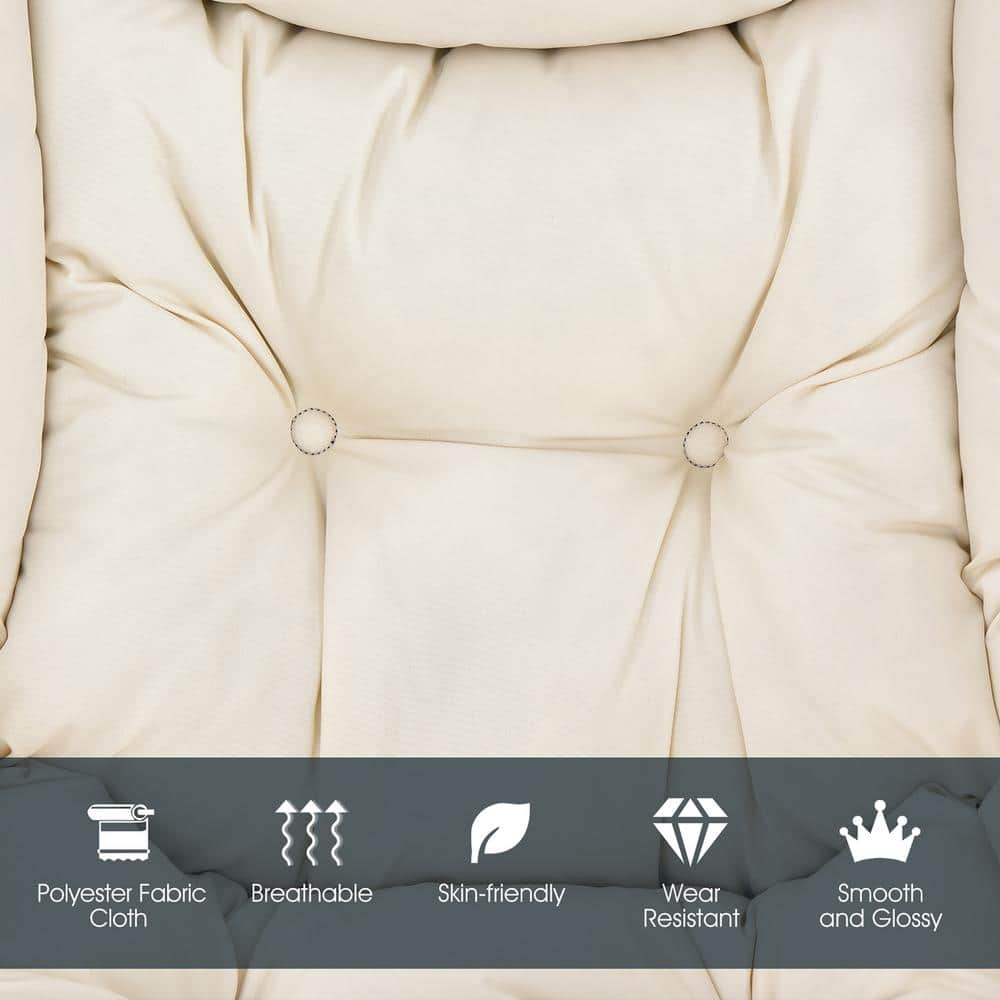 Beige Newspaper Print Modern Metal Accent Chair with Side Pocket