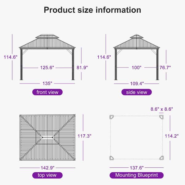 PURPLE LEAF 10 ft.x 12 ft.Light Gray Luxury Patio Outdoor Gazebo