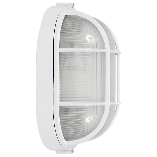 Access Lighting - Nauticus 1-Light White Outdoor Bulkhead Light with Frosted Glass Shade