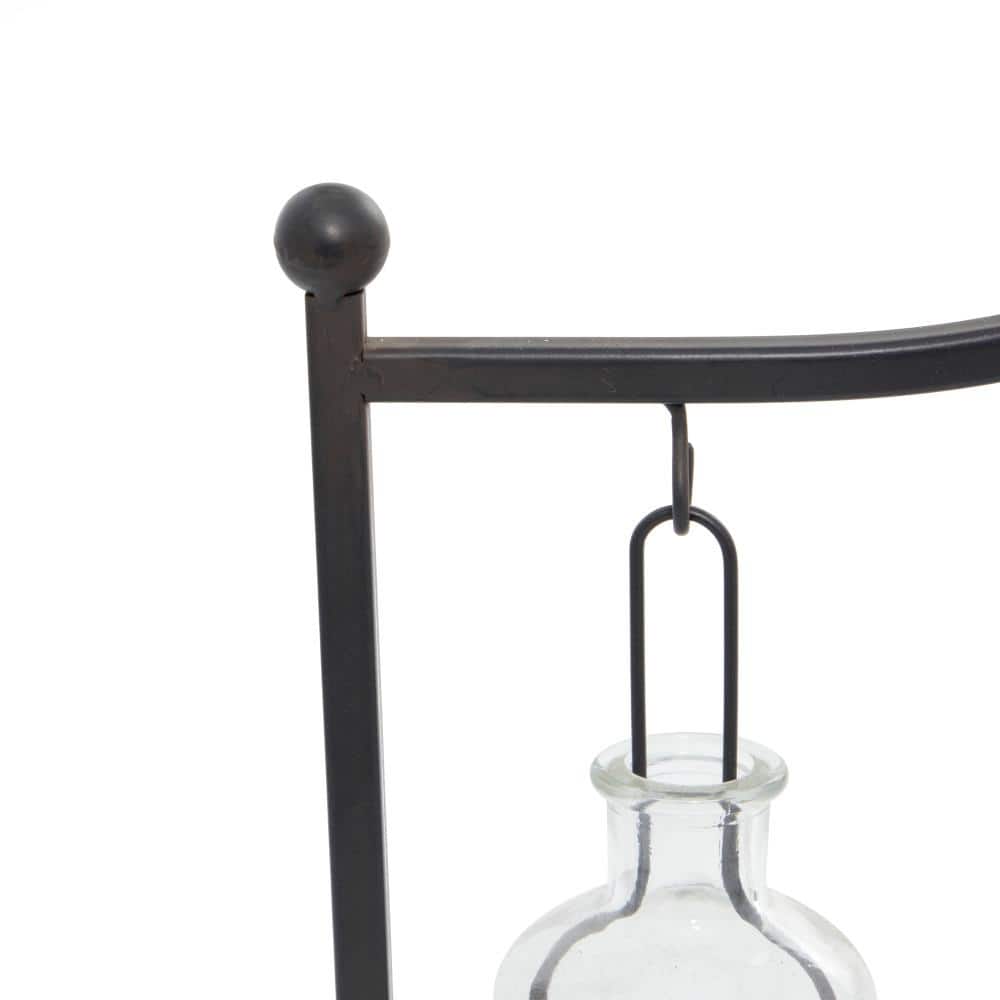Black Metal Hanging Bottle Candle Lantern with Glass Holders