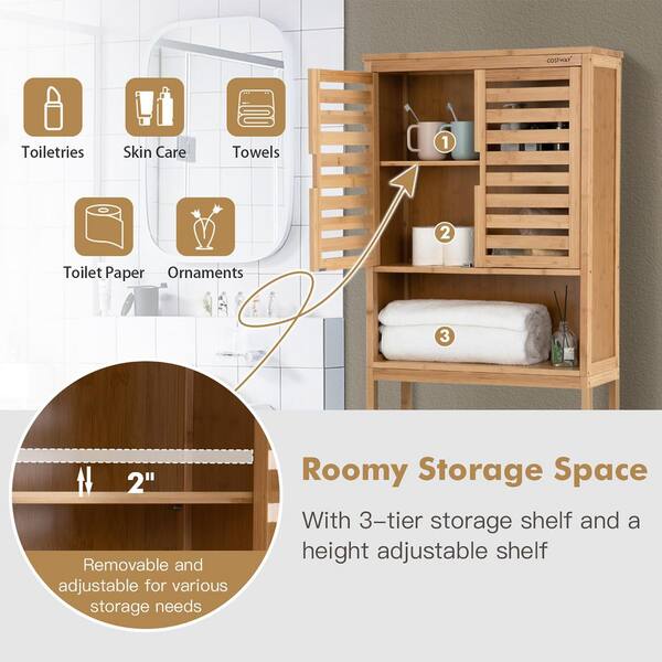 Homde Over The Toilet Storage with Basket and Drawer, Bamboo Bathroom  Organizer with Adjustable Shelf & Waterproof Feet Pad, Space Saver Storage  Rack